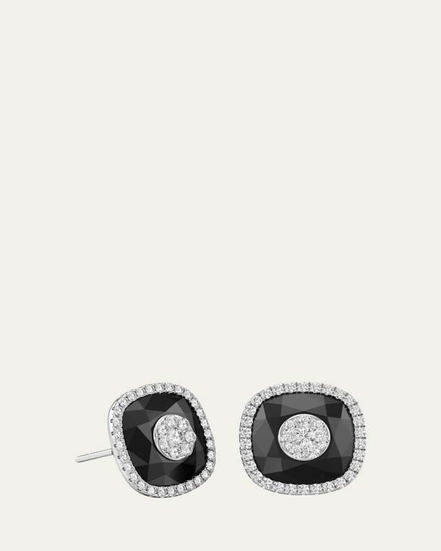 18K White Gold 10mm Cushion-Cut Stud Earrings with Diamonds
